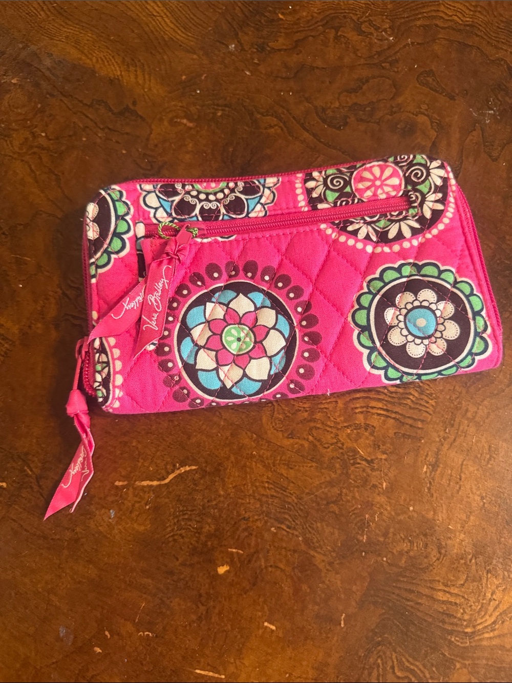New Vera Bradley Hot Pink Quilted Wallet with Colorful Mandala Motif